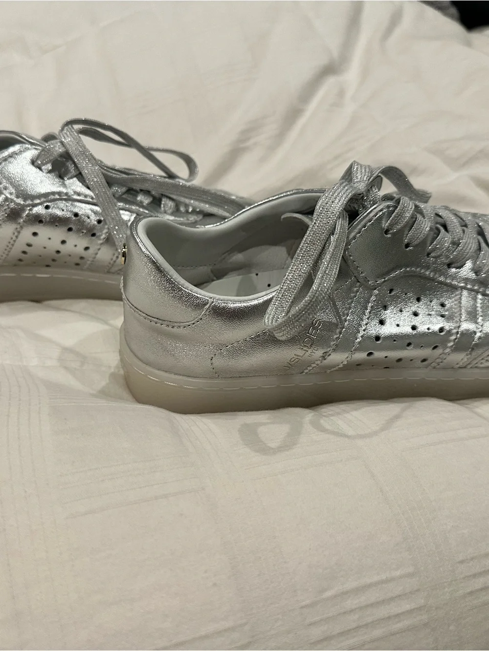 J Slides Metallic Silver Leather Sneakers